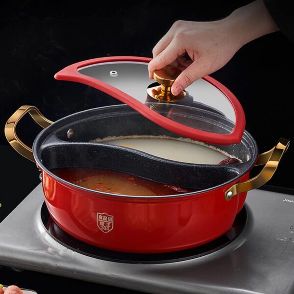 JHLP Yinyang Hot Pot Yuanyang Pot - Non-Stick Skillet Wok With Divider And 2 Lid - Ultimate Dual Sided Nonstick Frying Pan For Induction Cooktop And Gas Stove - Image 7
