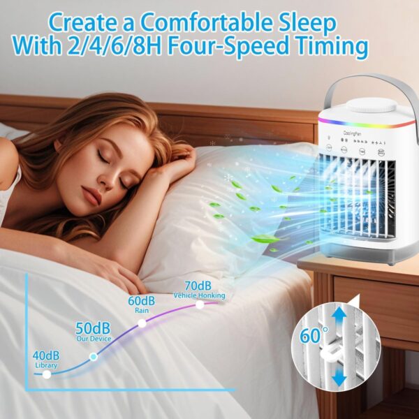 NVARUPC Portable Air Conditioner & Evaporative Cooler - 4-Speed Mini AC Fan with Timer, 7-Color Night Light, Large 700ml Water Tank for Office, Bedroom, Study (White) - Image 3