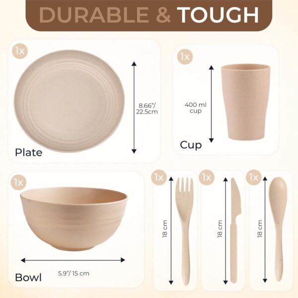 AdvntrPro 5pc Camping Cutlery Set for 1 with Travel Bag - Camping Plates and Bowls Set for 1 with Picnic Plates and Bowls, Reusable Cutlery, Cup and Travel Bag for Outdoor Dining (Beige) - Image 4