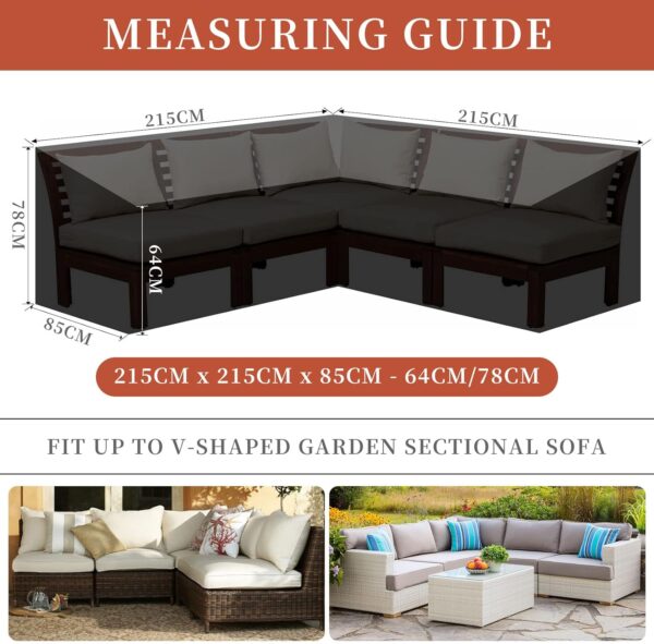 RICHIE V-Shape Garden Furniture Covers Waterproof, L Shape Garden Sofa Covers Windproof, Anti-UV, 420D Heavy Duty Oxford Fabric Outdoor Patio Rattan Corner Sofa Cover Dining Set Covers (215x215x85cm) - Image 3