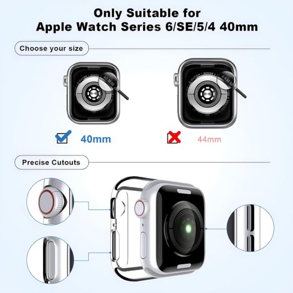 Whioltl Clear Case with Tempered Glass Screen Protector for Apple Watch Series 6 Series SE Series 5 Series 4, Transparent Ultra-Thin Cover, Shockproof Hard PC Bumper Compatible with iWatch 40mm - Image 3