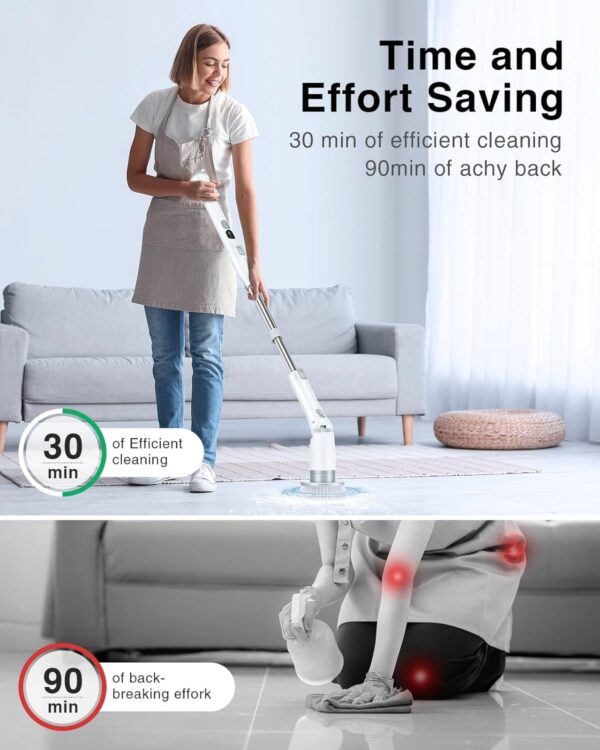 LABIGO Electric Spin Scrubber LA3 Pro, Cordless Bathroom with 5 Replacement Head, 3 Adjustable Angle, Household Power Cleaning Brush Extension Arm, White, (KS-2639) - Image 7