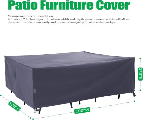 F&J Outdoors Patio Furniture Covers, Waterproof UV Resistant Large Cover for 9 Piece Outdoor Furniture Set, Grey, 100x100x27.5 Inches - Image 3