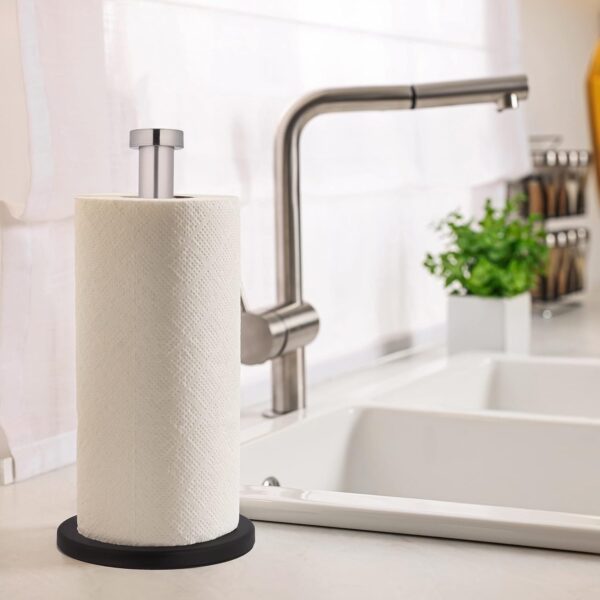Relaxdays Kitchen Roll Holder, Stable, Stainless Steel, Paper Towel Counter Stand, HxØ: 33x15 cm, Silver/Black - Image 3