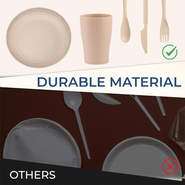 AdvntrPro 5pc Camping Cutlery Set for 1 with Travel Bag - Camping Plates and Bowls Set for 1 with Picnic Plates and Bowls, Reusable Cutlery, Cup and Travel Bag for Outdoor Dining (Beige) - Image 7