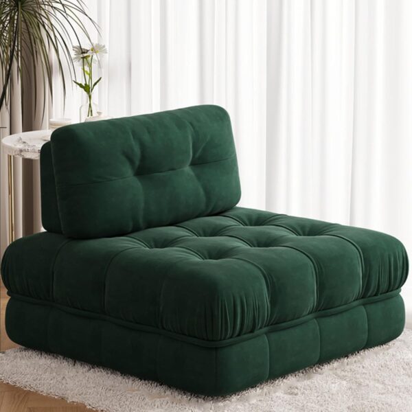 WEIDPHL Modular Tofu Block Armless Sofa, Modern Sectional Sofa Couch with Movable Back Pillow, Lazy Single Floor Sofa Couch, Lying Tatami for Living Room,Bedroom,Balcony,Frosted Velvet Green - Image 2