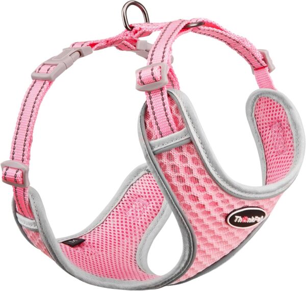 ThinkPet Reflective Breathable Soft Air Mesh No Pull Puppy Choke Free Over Head Vest Ventilation Harness Leash Set for Puppy Small Medium Dogs Pink M - Image 2