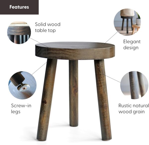 Eden Creations Wooden Stool - Ideal Plant Table, Side Table for Living Room, Indoor Plant Stand, Small Bedside or Bathroom table, Mini Table (35cm) - Image 6