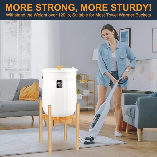 Adjustable Bamboo Wood Stand for Towel Warmer Bucket -(9''-15'') - Sturdy Durable Bamboo Wood Holder - Compatible with Most Bath Towel Warmers - Ideal Bath Towel Warmer Accessory for The Bathroom - Image 5