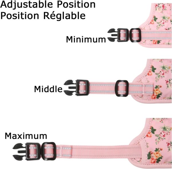 HEELE Dog Harness, Anti-Pull Reflective Dog Harness with Padded Handle for Medium Large Dogs, 1 Buckle on the Right Neck Strap Makes it Easy to Put on and Take Off, Floral-Pink, M - Image 9
