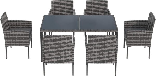 7 Pieces Grey Garden Dining Table and Chairs Outdoor Rattan Furniture Set with Rectangular Glass Top Weatherproof Wicker Rattan Outdoor Conservatory 6 Seater Patio Furniture Set - Image 4