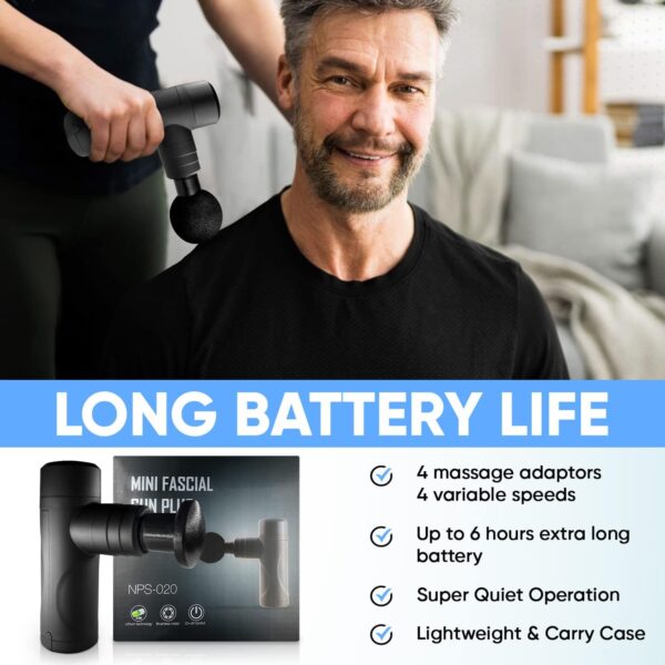 Massage Gun Back Massager (UK Company) 4 Massage Heads 4 Message Levels Muscle Massage Gun Deep Tissue Mini Massager - Image 8