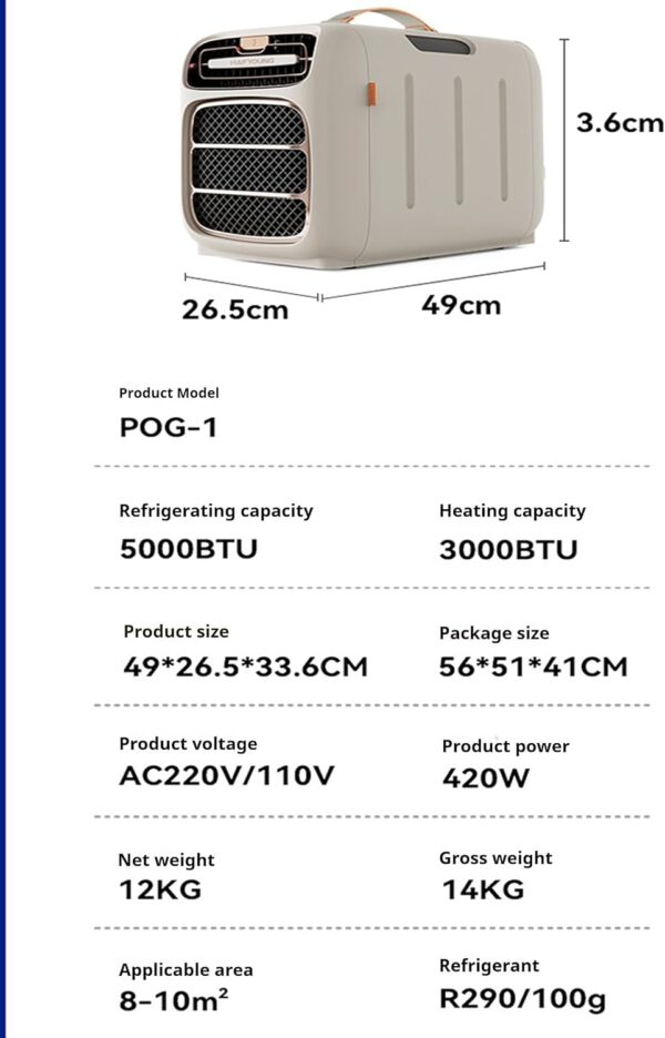 星姿 1500w Portable Air Conditioner 5000 BTU,Cold wind,0-12 Hour Timer, Powerful Air Conditioning Unit,with 3 Speeds, Digital Display & Remote Control, play music,1-12 Hour Timer for Room,car,truck - Image 6