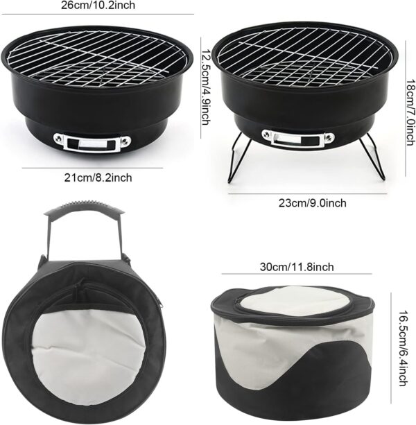 Shineyoo Portable BBQ Grill - Small Charcoal Barbecue with Insulated Bag for Camping, Outdoor, Travel & Garden - Black, 26 × 26 ×18cm - Image 3