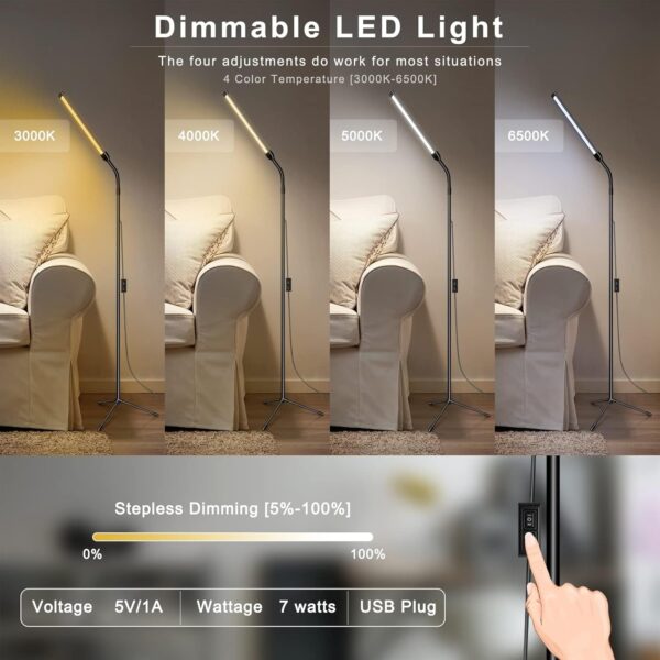 JCOTTON LED Floor Lamp for Eyelash Extensions, Adjustable Gooseneck Reading Floor Lamp for Office Bedroom, Dimmable Standing Light for Sewing Craft, Ring Light for Lash Tattoo Beauty - Image 3