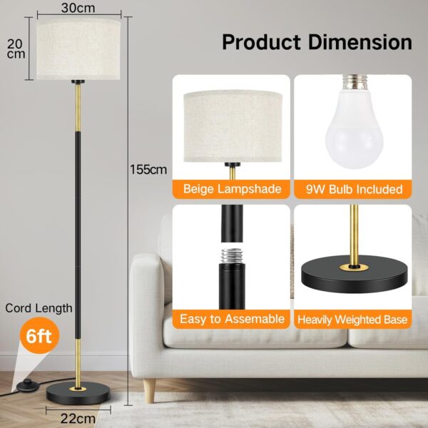 OUTON Modern Floor Lamp with Remote & APP Control, Dimmable & 3000K-6500K Adjustable Color Temperature, Memory function, Standing Lamp with Linen Shade for Living room, Bedroom, Office(Black and Gold) - Image 8