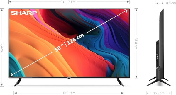 SHARP 4T-C50FL6KL2AB 50 Inch Smart TV 4K LED TV Unit with Google Assistant Hub, Freeview Play & Chromecast Device Built In, Android TV, UHD Frameless Television, 3x HDMI & 2x USB Bluetooth TV – Black - Image 10