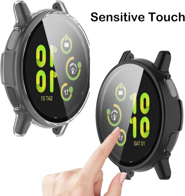 KZIOACSH Case with Screen Protector for Garmin Vivoactive 5, 2 Pack Ultra Slim Full Coverage Hard PC Proctective Case Lightweight Shockproof Anti-Scratch Bumper Cover with Tempered Glass, Clear+Black - Image 8