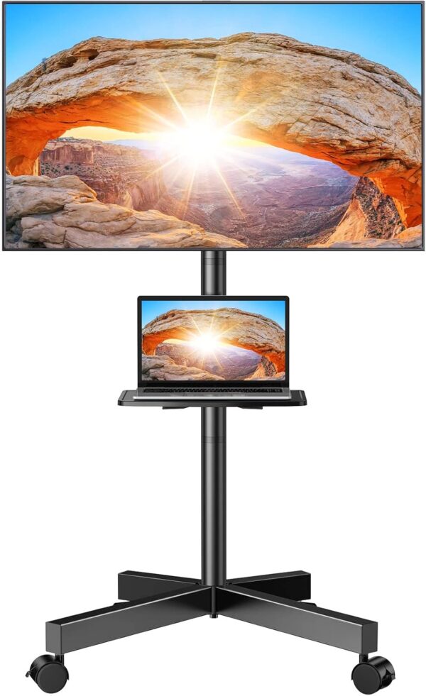 PERLEGEAR Mobile TV Stand on Wheels for 23-60 inch LED, LCD, Flat&Curved TVs up to 40kg, -10° to +15° Tilt Portable TV Stands with Laptop Shelf, Hight Adjustable Rolling TV Stand Max VESA 400x400mm - Image 2