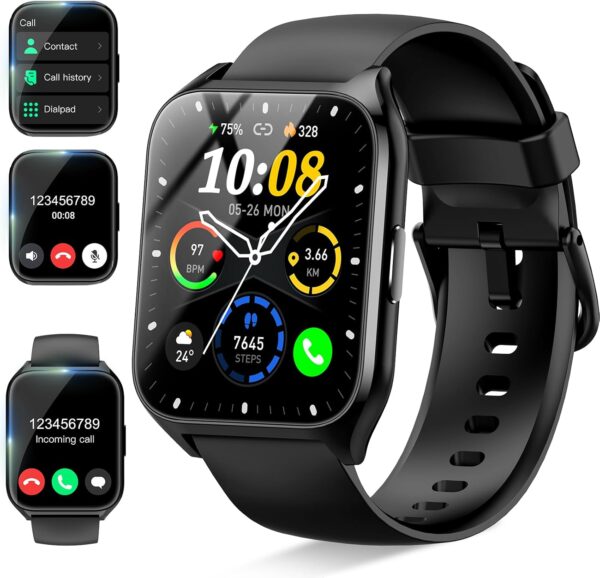 Smart Watch for Men Women Answer/Make Call, 2025 HD Screen 1.85" Fitness Watch, Sleep Monitor/Step Counter/Heart Rate, 110+ Sports Activity Tracker, IP68 Waterproof Smartwatch for Android iOS Black - Image 2