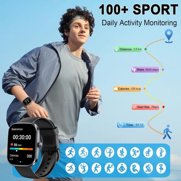 Smart Watch, 2025 HD 1.91" Smartwatch for Men Women with Answer/Make Calls, Heart Rate/Sleep/SpO2 Monitor, 112+ Sports Step Counter, IP68 Waterproof Activity Fitness Trackers for Android iOS Phone - Image 7