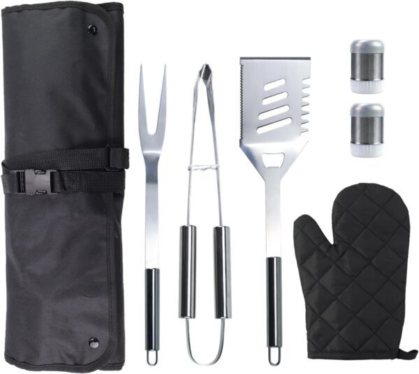 Fltengle 7pcs BBQ Stainless Steel Grill Tools Set with Aprons and Gloves, Professional Barbecue Accessories BBQ Kit for Camping, Picnics, the Backyard - Image 2