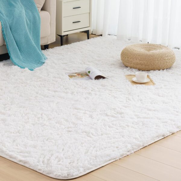 Vamcheer Shaggy Rug- Fluffy Area Rug for Living Room, 8mm Long Pile Rug for Bedroom Kids Room Decor Anti Slip, White, 160x230cm - Image 2