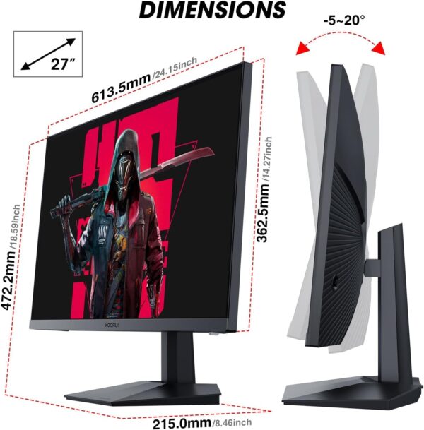 KOORUI 27 Inch Gaming Monitor, 165Hz, FHD, IPS, 1ms, DCI-P3 90%, Adaptive Sync, HDMI/DisplayPort, Black - Image 7