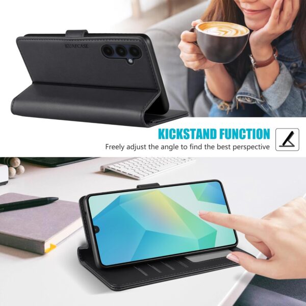 Kuafcase for Samsung A16 Case with 4 Card Slots Magnetic Closure Kickstand Shockproof Protective Phone Case for Samsung A16 - Black - Image 5