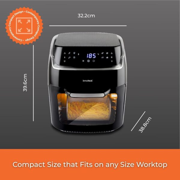 Innoteck Kitchen Pro 12L Digital Air Fryer Oven - 1800W, 8 Presets, Rotisserie function Large Digital Touch Panel Dishwasher Safe Accessories - Black & Silver - Image 9