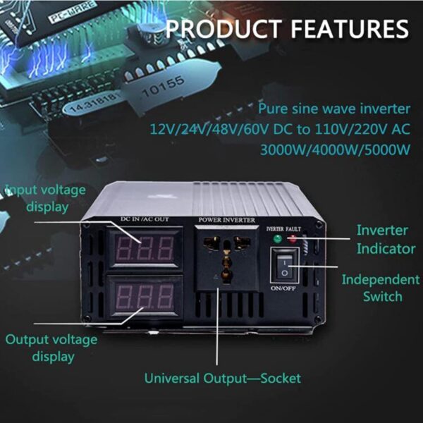 Inverter 6000w/8000w Pure Sine Wave Inverter, With Smart Color Screen, Dc 12v/24v/48v/60v to 110v/220v Ac Inverter for Car, For Kettle, Induction Cooker, Refrigerator,24Vto220V-600 - Image 5