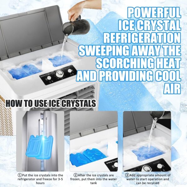 Evaporative Air Cooler 3-IN-1 with Ice Packs & 90° Oscillation - Portable Cooler for Bedroom, 3 Speeds Air Conditioner - Image 6