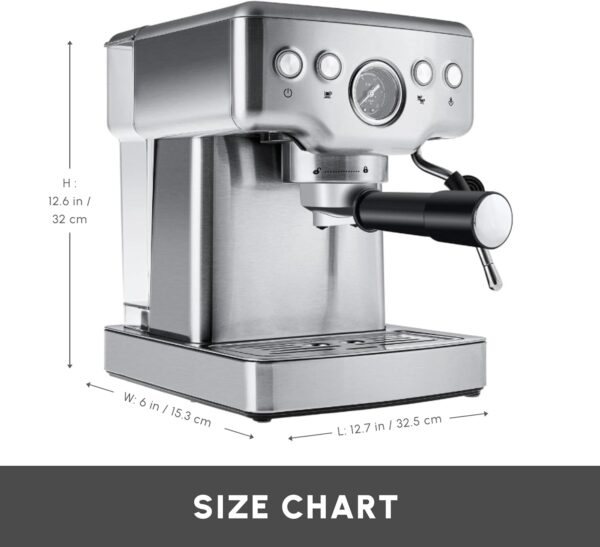 KARACA Coffee Art 20 Bar Espresso Coffee Makers with Grinder - 1.8 L Water Tank with Steam Milk Frother - Stainless Steel - Ideal for Making Latte, Cold Brew or Iced - Inox - Image 3