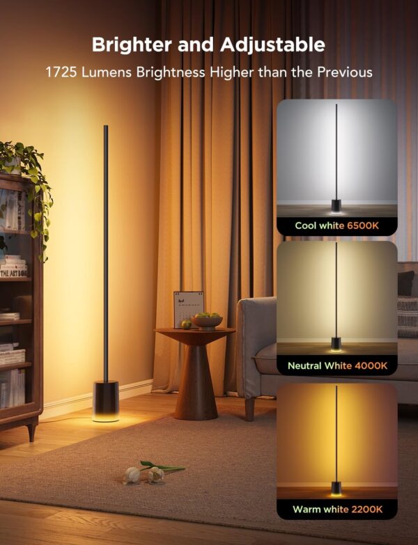 Govee LED Floor Lamp RGBIC, Dimmable Standing Lamp 152cm Work with Alexa and Matter, APP and Remote Control, Music Sync, Multicolour Scene Modes, Black Corner Floor Lamps for Living Room, Bedroom - Image 5