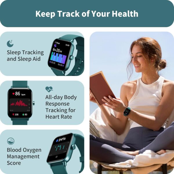 Smart Watch for Men Women, Answer/Make Calls, Smart Watches for Men Women iPhone/Samsung/Android,Alexa Built-in, Heart Rate Sleep SpO2 Monitor,IP68 Waterproof, 100+ Sports-Deep Green - Image 4
