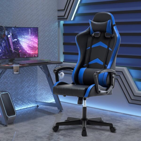 IntimaTe WM Heart Gaming Chair, Ergonomic High Back Office Racing Chair with Armrest, Swivel Leather Desk Chairs with Adjustable Headrest and Lumbar Cushion for Office and Home (Blue) - Image 3