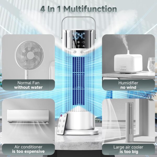 Portable Air Conditioner 5-in-1 Evaporative Air Cooler & Remote Control,90" Tower Fan,4 Fan Speeds,Automatic Oscillation,10 Hour Timer and Sleep,Humidification Mode for Office,Home,Room,Bedroom - Image 3