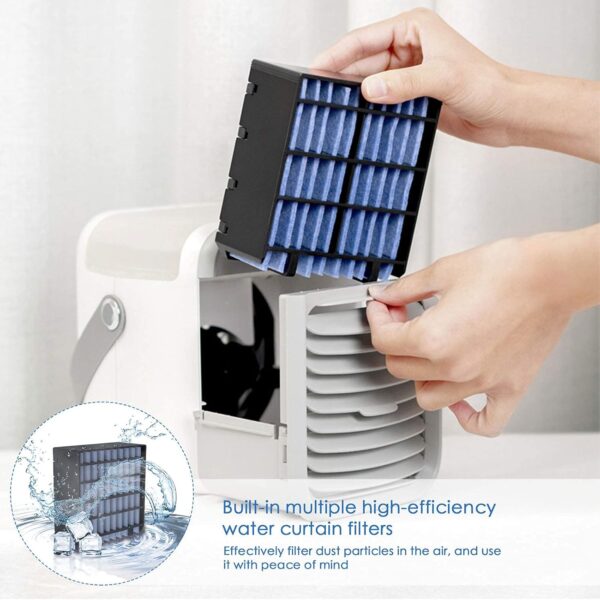 Portable Air Cooler, Personal Mini Air Conditioner, 3 in 1 Mini Evaporative Conditioner with Handle / 7 LED Light/Humidifier/Purifier/ 3 Speeds Desktop Cooling Fan for Home, Office and Bedroom - Image 7