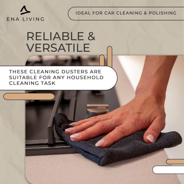 ENA Living Black Microfibre Cloth, Efficient Dusters For Cleaning, Uses Less Water & Chemicals, Picks Up More Dirt, Ideal For Car Cleaning, Window Cleaner, Durable & Effective Dusters For Cleaning - Image 4