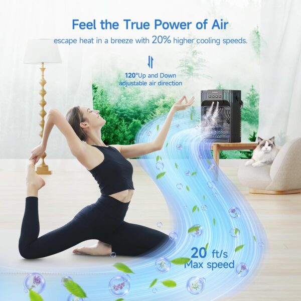 FethFire Portable Air Conditioner Cooling Fan with Remote, 1200Ml Mini Air Conditioning Unit,Quiet 3 Wind Speeds & Cool Mist, 2-8H Timer & 7 LED Light, Personal Air Cooler Fan for Room,Home,Office - Image 3