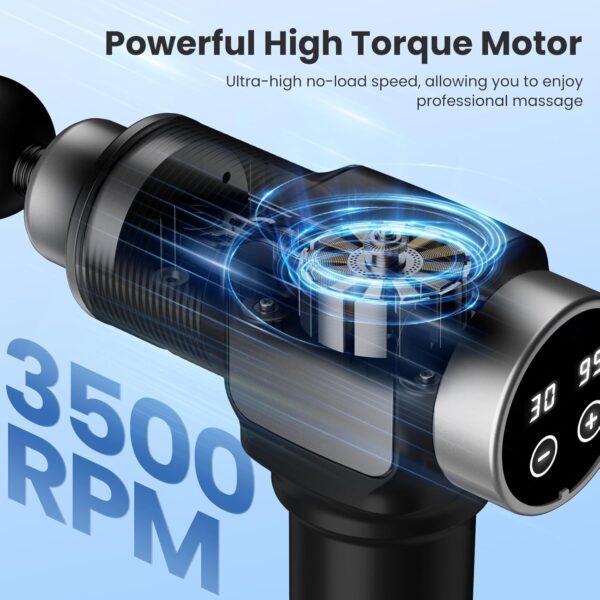 JQX Massage Gun, Deep Tissue Massage Gun for Pain Relief with 30 Speed Levels and 9 Attachments, Ultra Quiet Massager Gun, Lightweight and Portable - Black - Image 4
