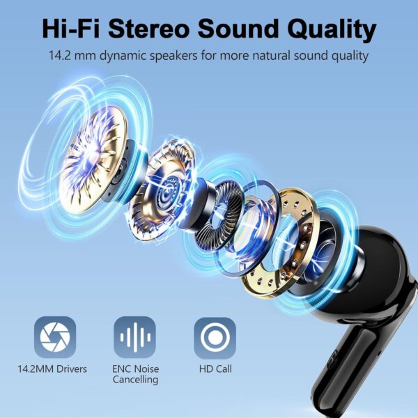 Ear buds Wireless Earbuds, Bluetooth 5.3 Headphones 2025 NEW Wireless Earphones, 4 ENC Noise Cancelling Mic, HiFi Stereo, 48H Playtime Mini In Ear Bluetooth Earbuds LED Display IP7 Waterproof, Black - Image 3