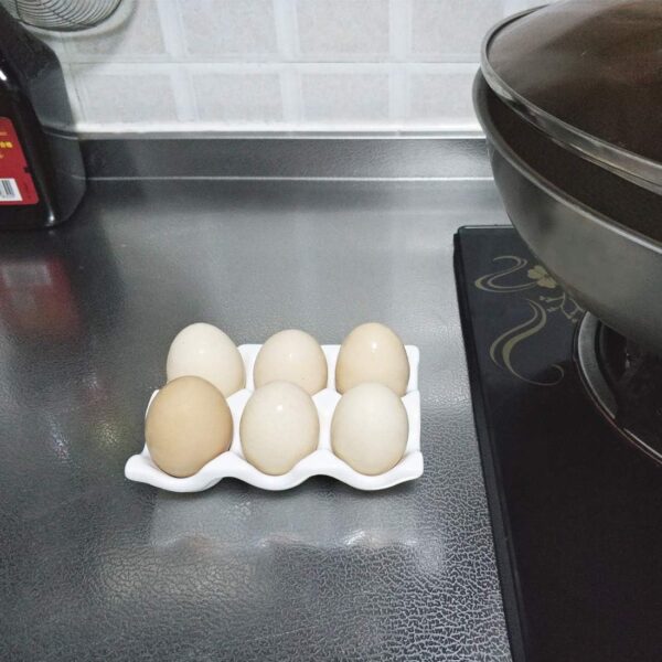 Komfami Ceramic Tray Porcelain Fresh Egg Holder for Fridge Countertop Kitchen Storage, White, 13.593cm - Image 6