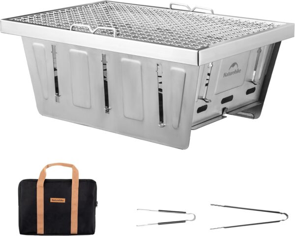 Naturehike Camping Charcoal Grill for IGT Table, Folding Barbecue Grill with Tongs & Carry Bag, Portable BBQ Grill for Outdoor Car Camping Cooking Tailgating - Image 2