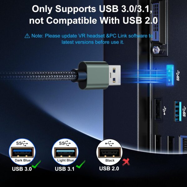 Juseisin Link Cable for Meta Quest 3, 3S, Oculus 2, 1, Pico 4 VR Headsets PC, Separate Charging Port, Play While Charger, No Latency, USB 3.0 to USB-C (5m) - Image 8