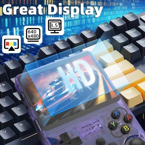 R36S 64GB Handheld Retro Gaming Console, Built-in over 20000+ Classic Games, Linux System with 3.5" HD MIPI IPS Screen,3500mAh Portable Gaming & Entertainment Device (Purple, 128GB) - Image 6