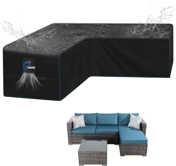 SIRUITON 270x270x90cm V-Shape Rattan Sofa Cover, Waterproof & Tear-Resistant 420D Oxford Fabric, Durable Outdoor L-Shaped Sofa Cover with Waterproof Tape,Garden Furniture Covers - Image 2