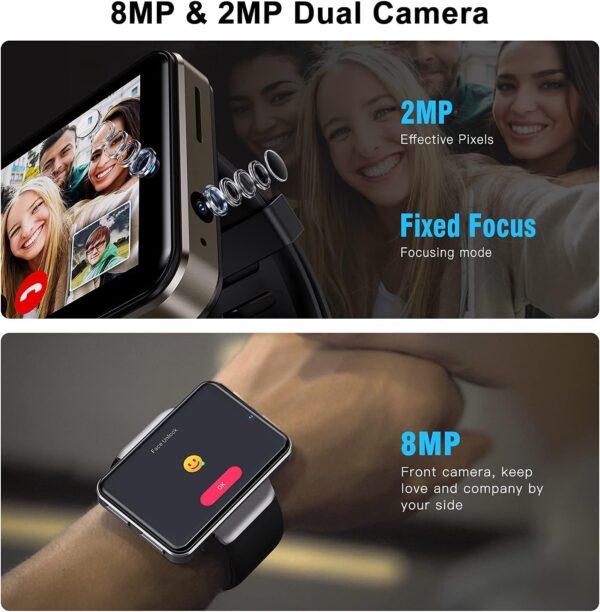 KOSPET NOTE 4G Smartwatch, 2.4" IPS Touch Screen GPS Smart Watch for Men, 3G RAM 32GB ROM Phone Watches with Dual Cameras, Face ID, Heart Rate Monitor, Compatible for Android IOS - Image 6