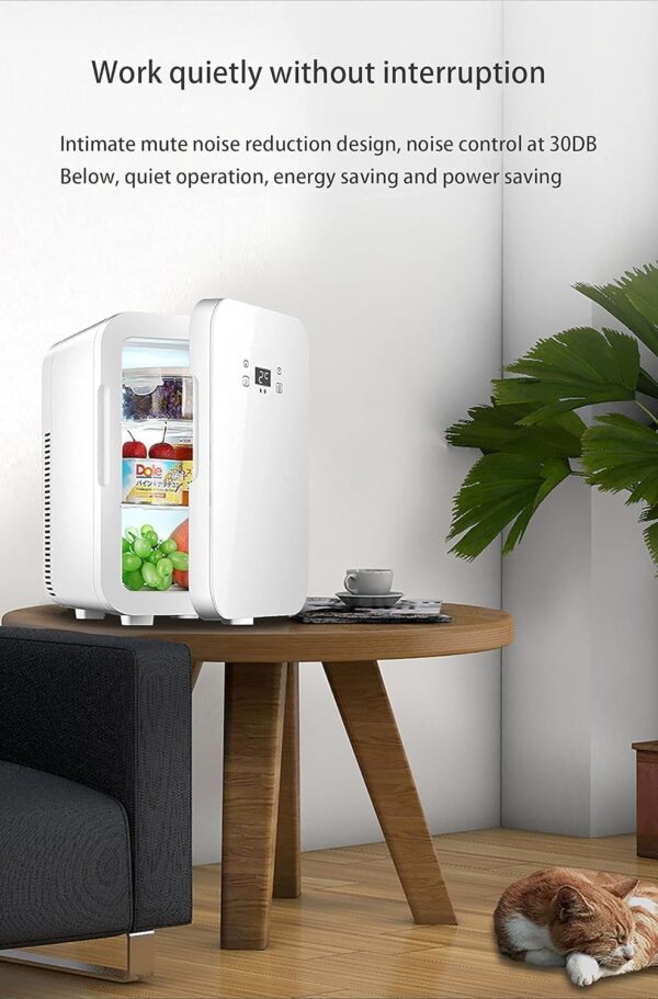 XLTEAM Mini Fridge, 10L Portable Personal Fridge, Compact Fridge with Glass Panel Door, Quiet Cooler & Warmer, LED Smart Touch Screen, for Skincare, Food, Drinks, Car and Home - Image 7