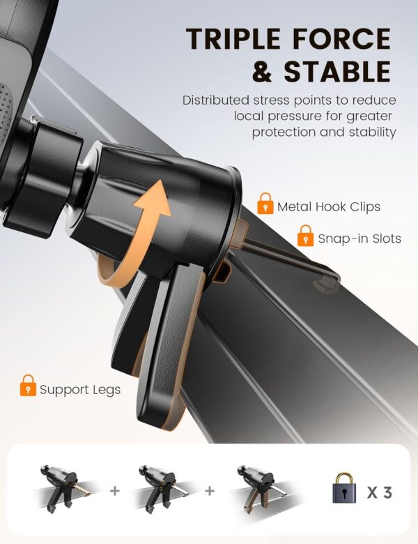 Pnitri Car Phone Holder, Air Vent Protective Car Phone Mount - Hook Clip & Legs Double Support Stable Universal Mobile Mount Cradle Compatible with iPhone/Galaxy/Huawei(4.0'-7.0') - Image 3